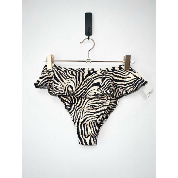 Montce Swim Zebra Micro Scrunch Tamarindo Ruffle Bikini Bottom Women Size Large - Picture 5 of 7